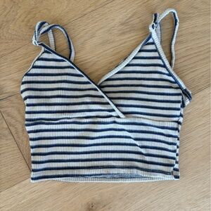 Tillys Striped Ribbed Crop Tank Top - Navy & Cream